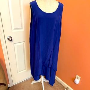Eileen Fisher 100%Silk in blue Sleeveless Asymmetrical Layered Dress in Size 2x.